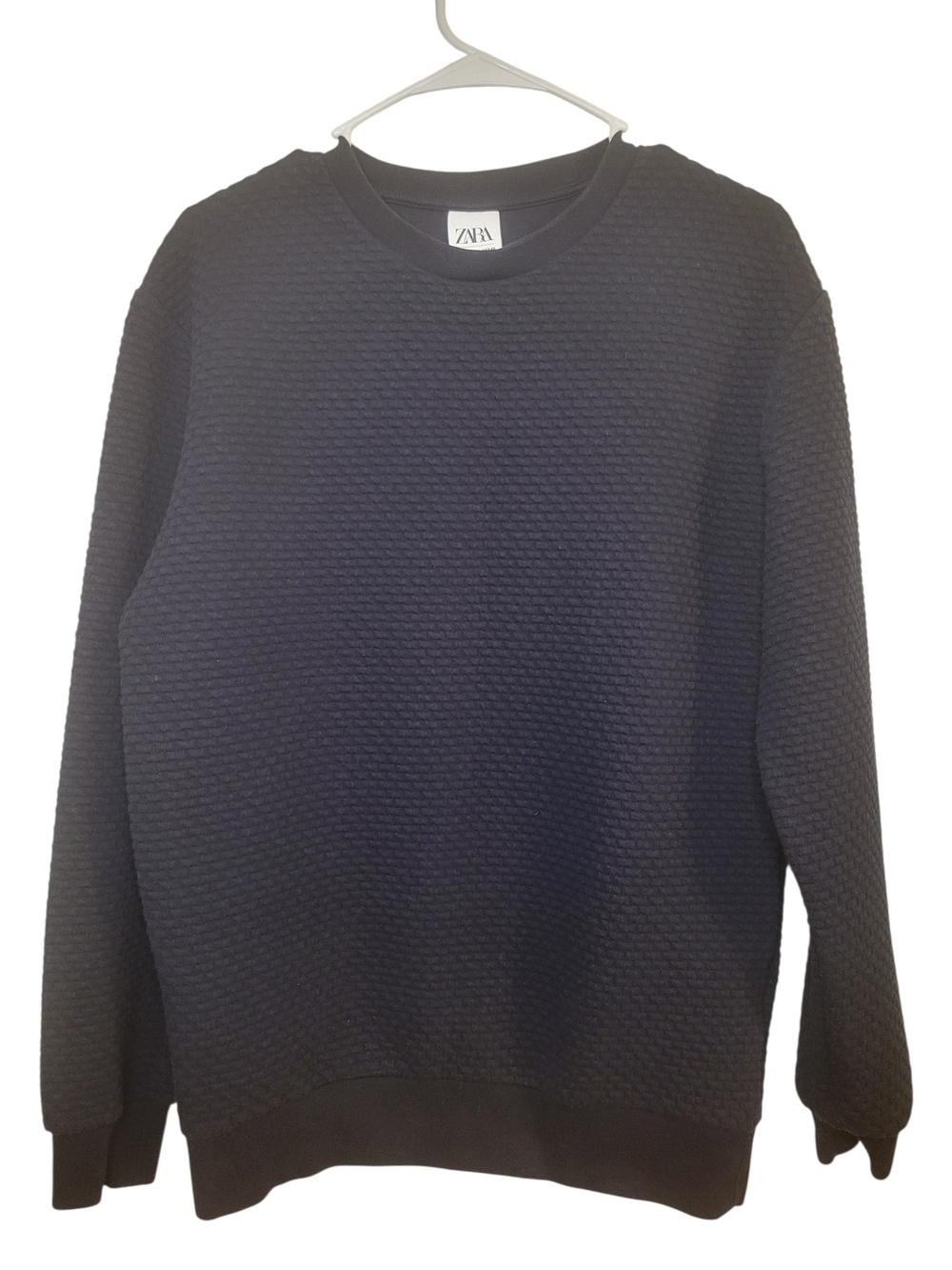 ZARA Men’s Navy Blue Textured Crewneck Sweater